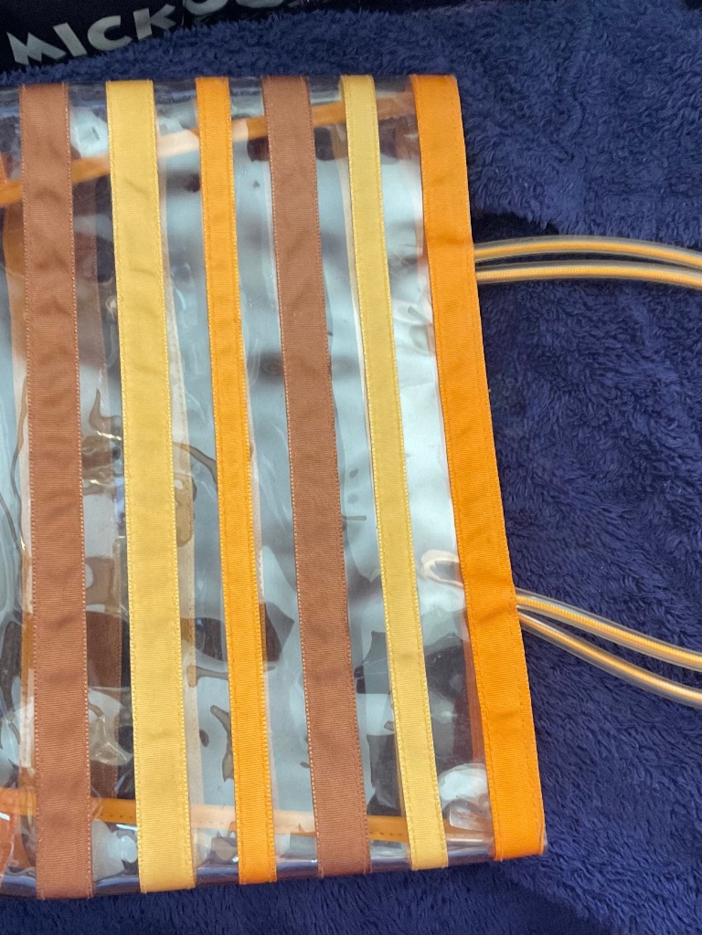 RIBBONED  PLASTIC CLEAR  TOTE  VINTAGE , sale